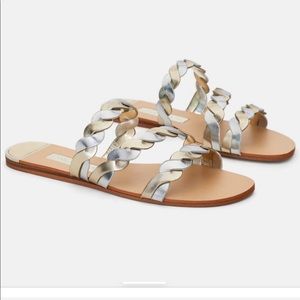 Zara metallic gold silver braided slides size 5
